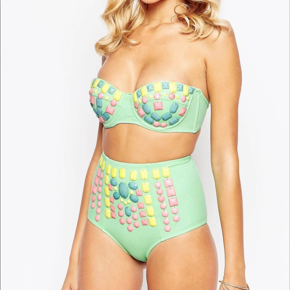 ASOS design pastel embellished high waisted bikini